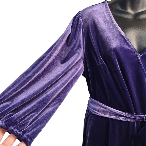 CATO Women's Purple Velvet V-Neck Ruffled Wrap Dress Size Large NWT - Picture 7 of 11